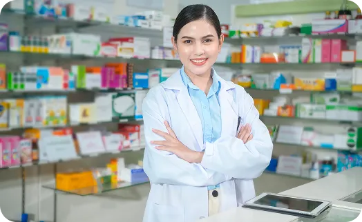 Healthcare pharmacy expansion illustration showing digital medical services and growth platform